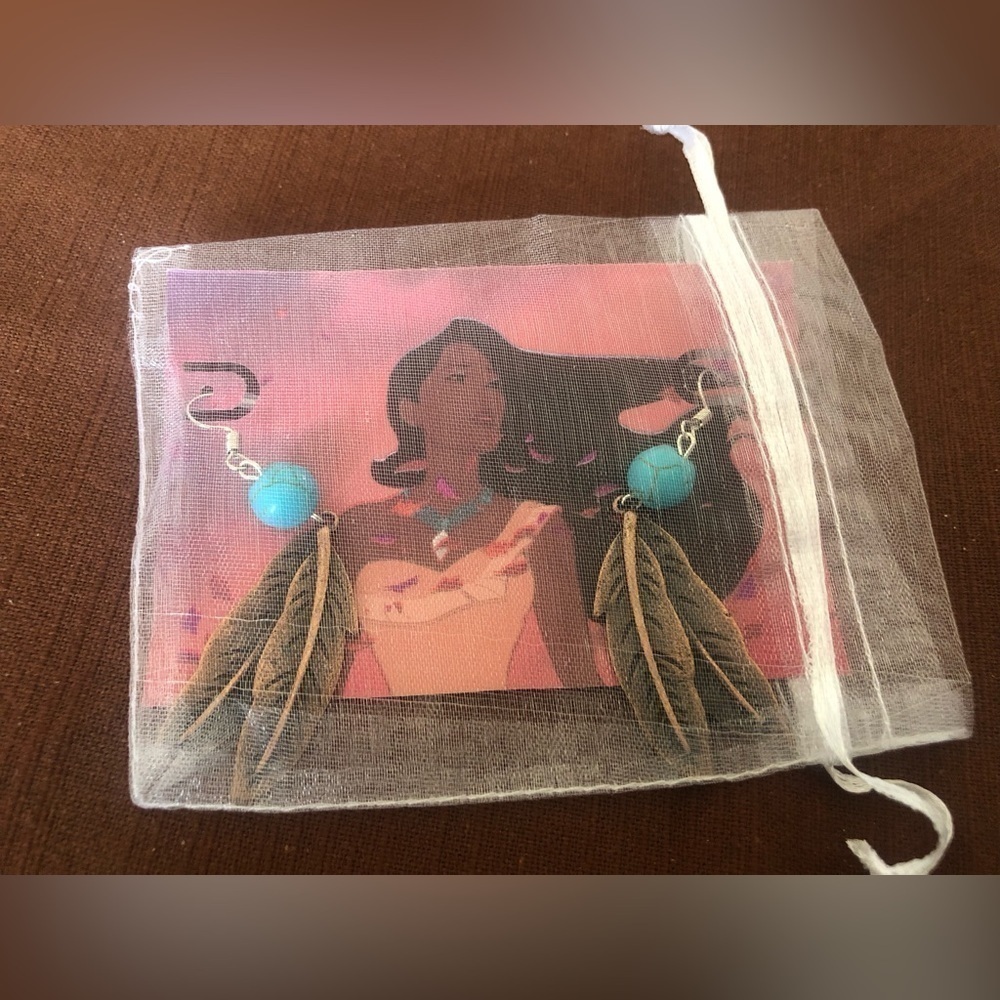 Disney Pocahontas Feather Earrings with Turquoise - Picture 5 of 5